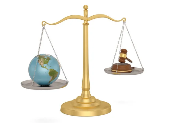 Юридический молоток и глобус на либре на белом фоне. 3D-иллюстрация — стоковое фото