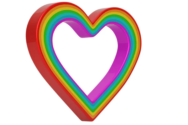 Rainbow heart shaped isolated on white background. 3D illustrati — Stock Photo, Image