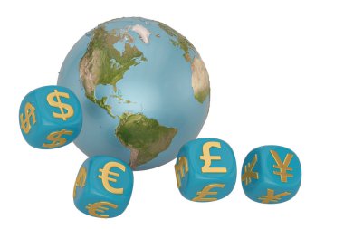 Para birimi simgesi beyaz arka plan üzerinde izole küre ile. 3D Hüseyin