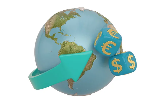 Valutasymbool met globe geïsoleerd op een witte achtergrond. 3D illu — Stockfoto