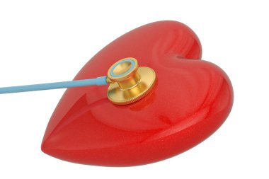 Stetoskop ve kalp beyaz arka plan üzerinde izole. 3d illüstratör