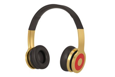 Beyaz backgroun izole altın ve siyah kablosuz kulaklıklar