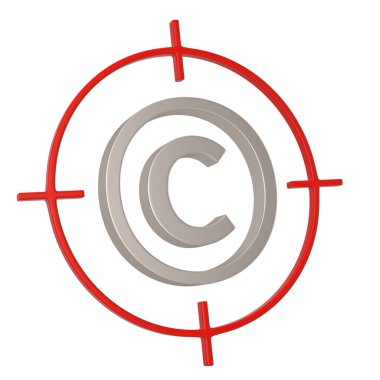 Beyaz arka planda izole edilmiş telif hakkı sembolü ne zindanlı silah görüntüsü. 3d