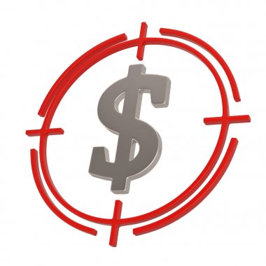 Beyaz arka planda izole edilmiş dolar sembolü ile silah görme. 3d il