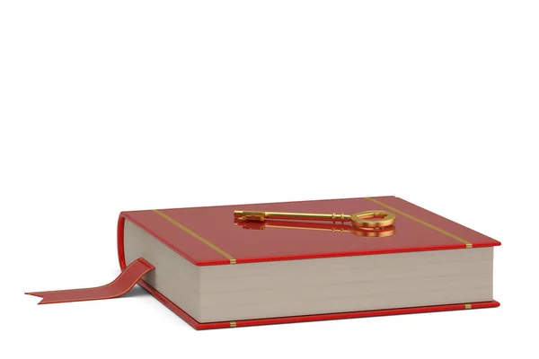 Beyaz arka plan üzerinde izole altın anahtar ile kitap. 3d illustrati — Stok fotoğraf