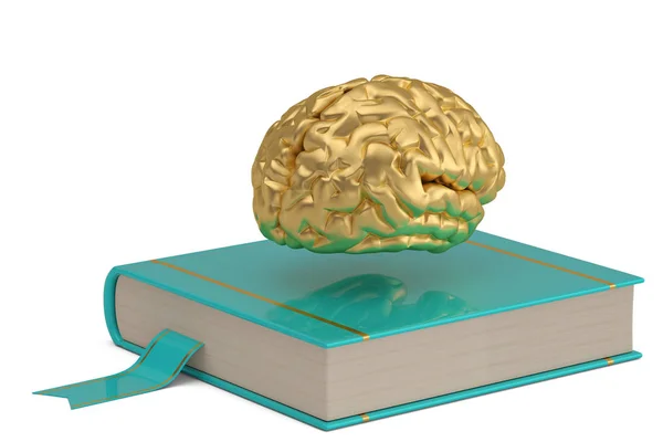 Libro con cerebro aislado sobre fondo blanco. Ilustración 3D . —  Fotos de Stock