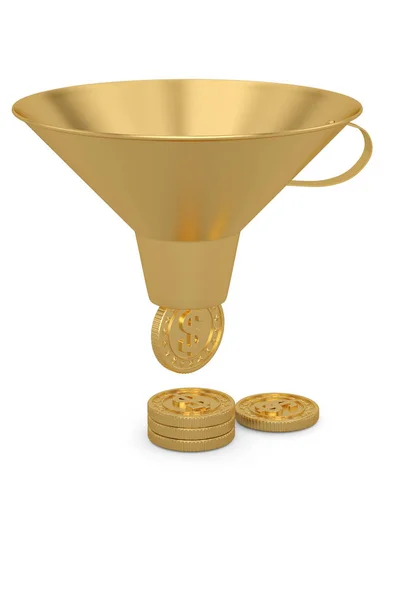 Financial concept funnel and coins isolated on white background. — Stock Photo, Image