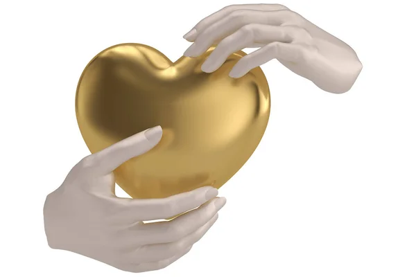 Gran corazón en manos aisladas sobre fondo blanco. Ilustración 3D — Foto de Stock