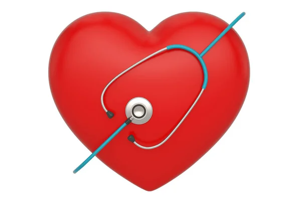 Stetoskop i serce izolowane na białym tle. 3D ilustrat — Zdjęcie stockowe