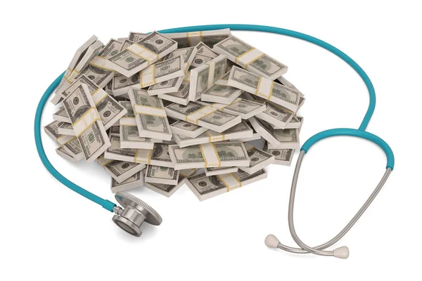 US dollar with stethoscope isolated on white background. 3D illu — Stock Photo, Image