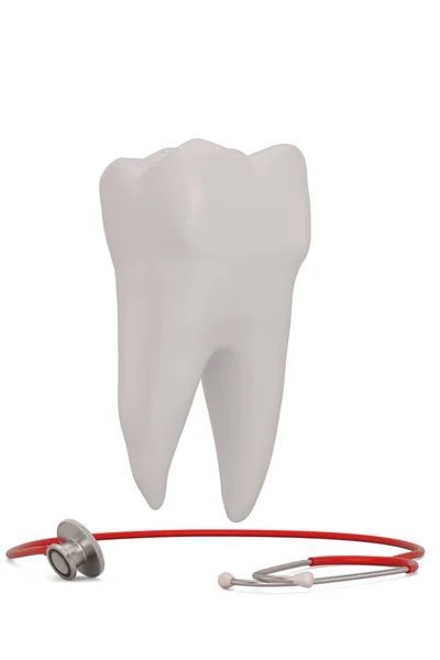 Зуб со стетоскопом изолирован на белом фоне. 3D иллюстрации — стоковое фото