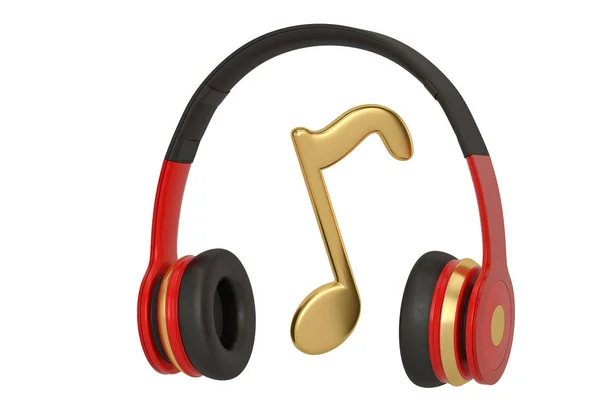 Nota musical e fones de ouvido isolados em fundo branco. Doente 3D — Fotografia de Stock