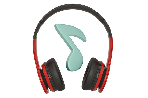 Nota musical y auriculares aislados sobre fondo blanco. Enfermedad 3D — Foto de Stock