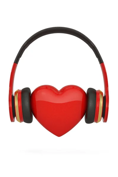 Corazón y auriculares aislados sobre fondo blanco. Ilustraciones 3D —  Fotos de Stock