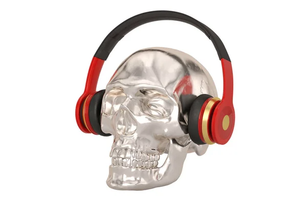 Crâne et écouteurs isolés sur fond blanc. Illustration 3D — Photo