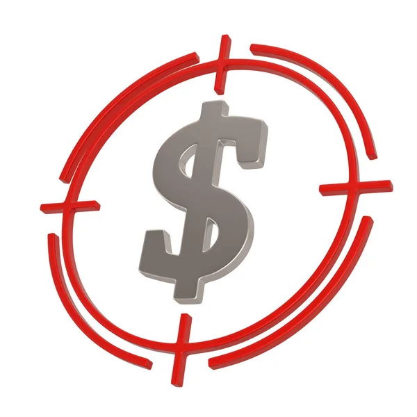 Гарматичний приціл з символом долара ізольовано на білому тлі. 3D іл — стокове фото