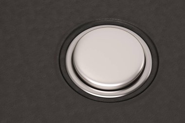 Siyah arka planda büyük çelik düğme. 3d illüstrasyon.