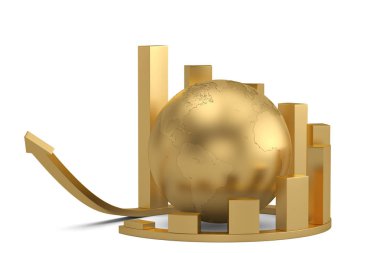 Finansal kavram altın toprak ve grafik beyaz backg izole