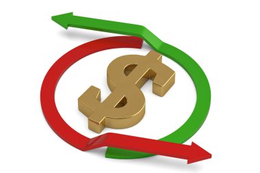 Finansal kavram ok ve para birimi sembolü beyaz ba izole