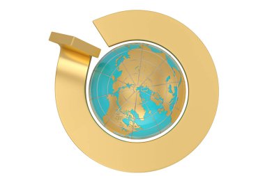 Finansal kavram ok ve küre beyaz arka plan 3 izole