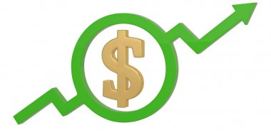 Finansal kavram ok ve para birimi sembolü beyaz ba izole