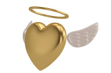 Beyaz arka plan 3d illustrati izole kanatları ile kırmızı kalp