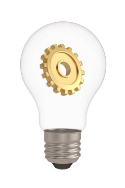 Ampul ve dişli beyaz arka plan 3d illüstrasyon izole