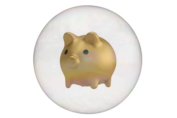 Piggy Bank buborék elszigetelt fehér háttér. 3D-s Illustra — Stock Fotó