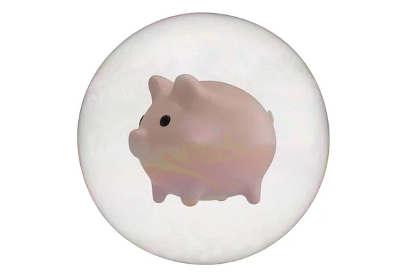 Piggy Bank met Bubble geïsoleerd op witte achtergrond. 3D Illustra — Stockfoto