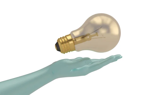 A light bulb and hands  isolated on white background 3D illustra — Stock Photo, Image