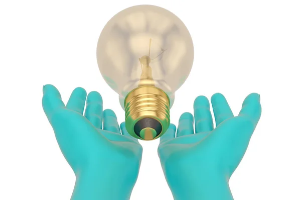 A light bulb and hands  isolated on white background 3D illustra — Stock Photo, Image