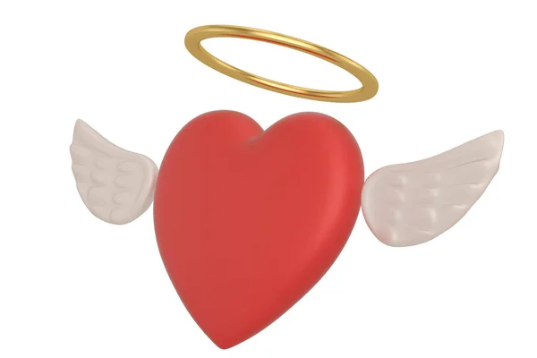 Червоне серце з крилами ізольовано на білому тлі 3D ілюстрації — стокове фото