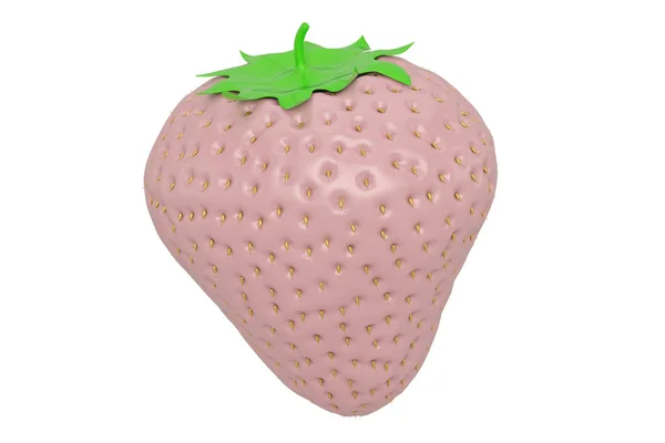 Um morango rosa isolado no fundo branco ilustração 3D . — Fotografia de Stock