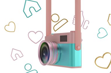 3d Rendering Renkli pastel kamera beyaz arka plan üzerinde izole