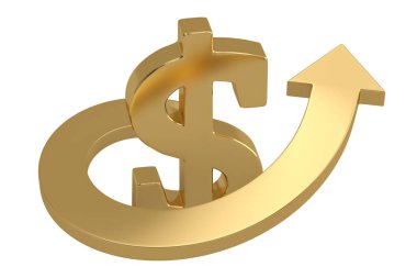 Beyaz arka planda izole edilmiş aarrow ve dolar işareti. 3d illustra
