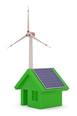 Yeşil ev Eko kavramı güneş enerjisi evi beyaz bac izole