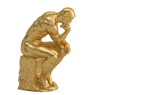 Pensatore d'oro isolato su sfondo bianco Illustrazione 3D . — Foto Stock