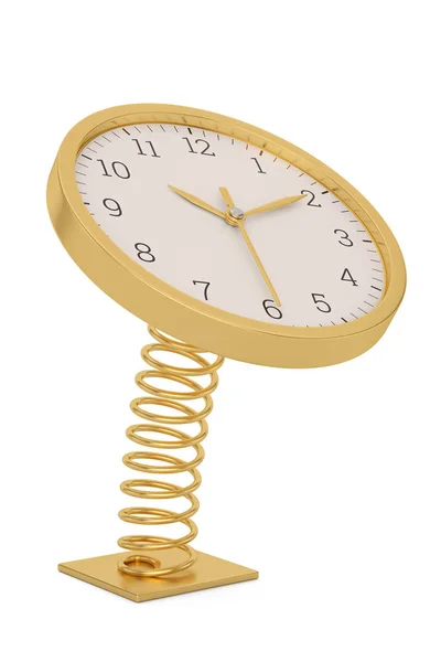 Goldene Uhr mit Feder auf weißem Hintergrund 3d illustr — Stockfoto