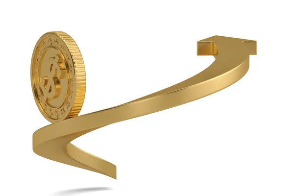 Aarrow en gouden munt geïsoleerd op witte achtergrond. 3D illustrati — Stockfoto