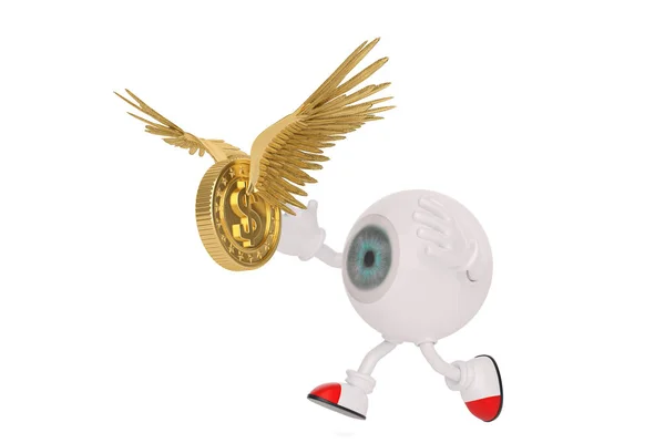 Personaje de dibujos animados globo ocular y moneda de oro aislado en backgr blanco — Foto de Stock