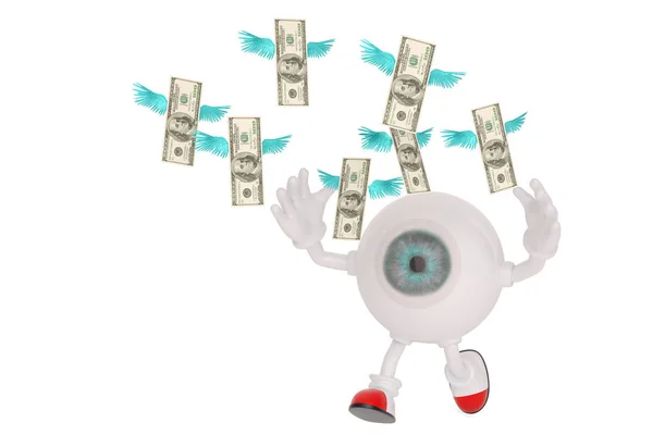 Eyeball cartoon karakter en geld geïsoleerd op witte achtergrond — Stockfoto