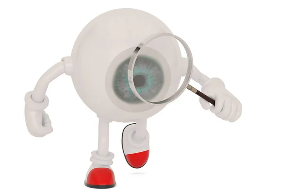 Глазной персонаж мультфильма и лупа изолированы на белом бэкгре — стоковое фото