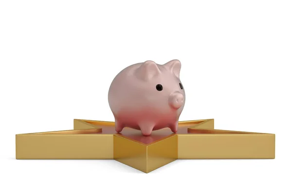 Sparschwein und Stern isoliert auf weißem Hintergrund. 3D-Illustrationen — Stockfoto