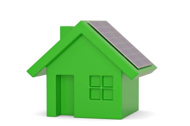 Yeşil ev Eko kavramı güneş enerjisi evi beyaz bac izole