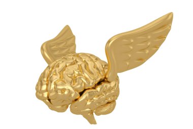 Altın beyin beyaz arka plan, 3d illüstrasyon izole.