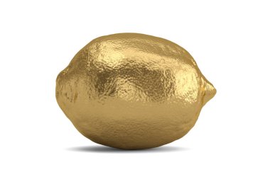 Altın limon beyaz arka plan üzerinde izole. 3d illüstrasyon.