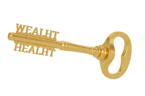 Wealht 与 healht 金钥匙隔离在白色背景 3d i — 图库照片