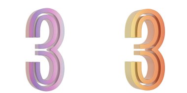 Beyaz arka planda izole edilmiş renkli metalik 3D numara. 3D hasta