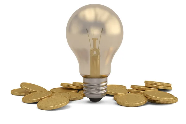 金融の概念電球とコイン白い背もたれに隔離 — ストック写真
