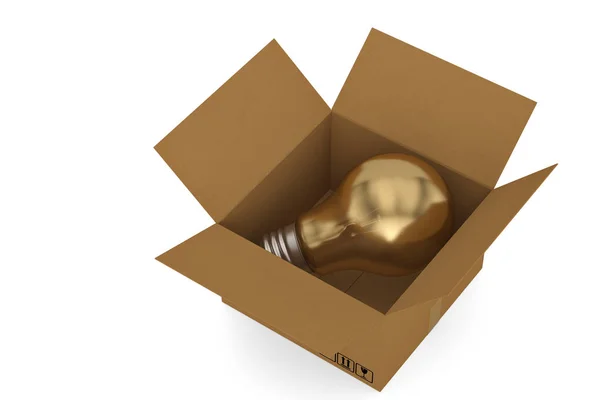 Light bulb in carton Isolated on white background. 3d illustrati — Stock Photo, Image